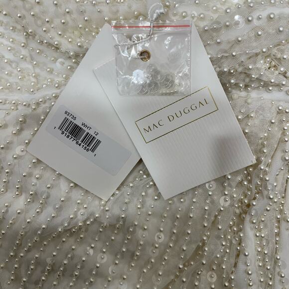 MAC DUGGAL 93735 Pearl Embellished Soft Tie One Shoulder Gown White 12 NEW - Picture 6 of 10